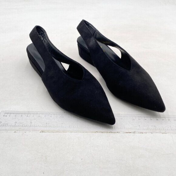 TGSIKIBW Black Pointed Toe Slingback Pumps Wedge Low Heel Slingback Slip On Shoe - Picture 4 of 8